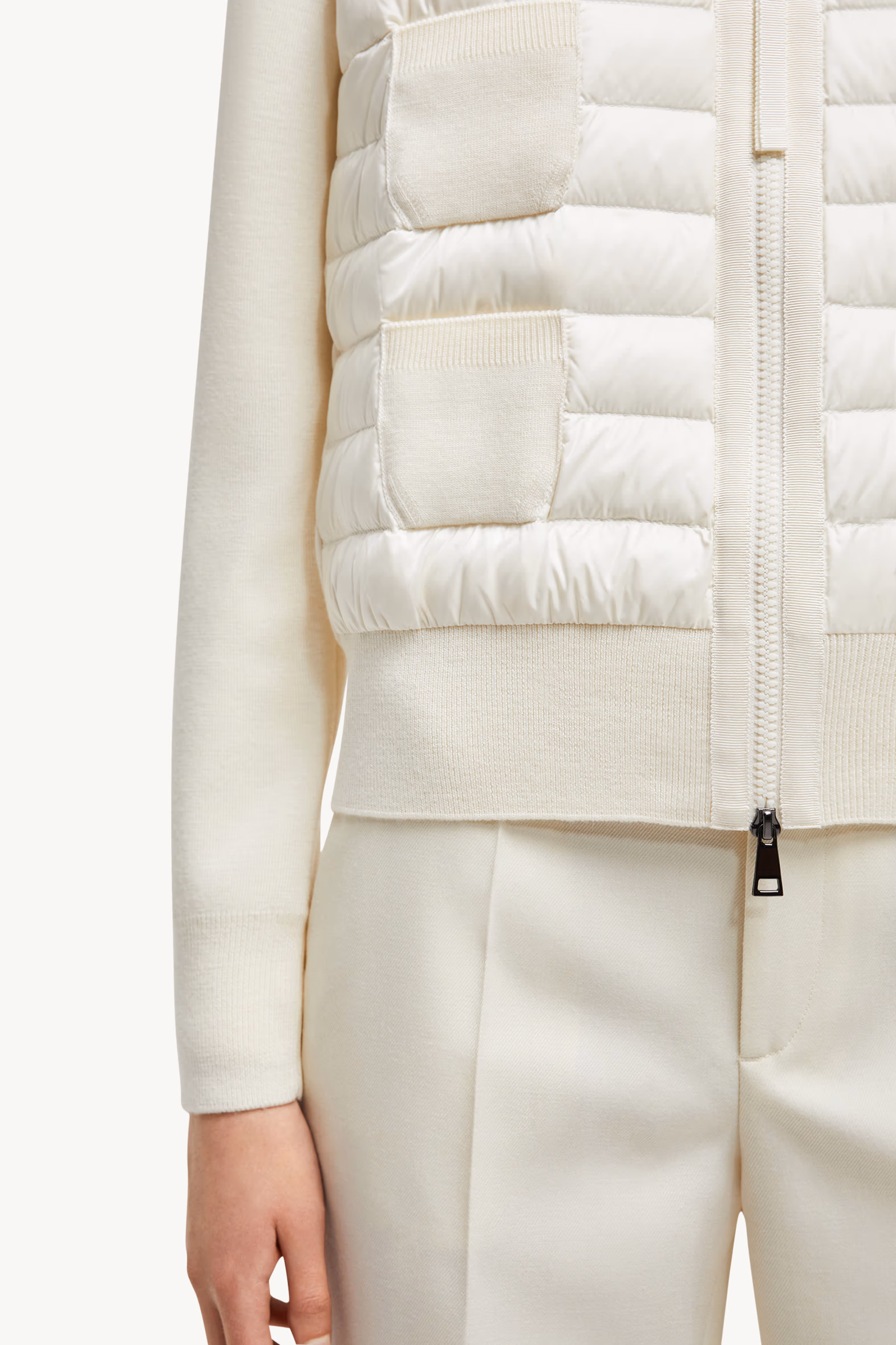Cardigan zippé matelassé en laine Femmes Blanc Moncler 6